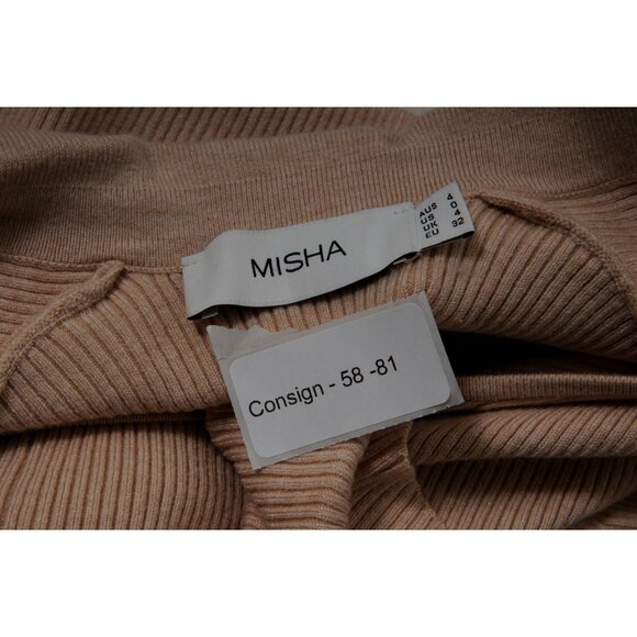 Misha Womens Renata Top US 0 Sand Tan Viscose Nylon Collared Front Twist Knot - Picture 7 of 7